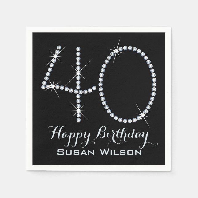 Faux Rhinestone 40th Birthday Napkin (Front)