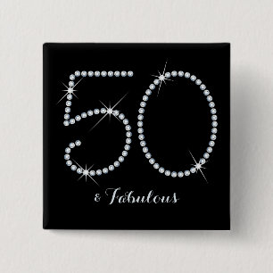 Faux Rhinestone 50th Birthday 15 Cm Square Badge
