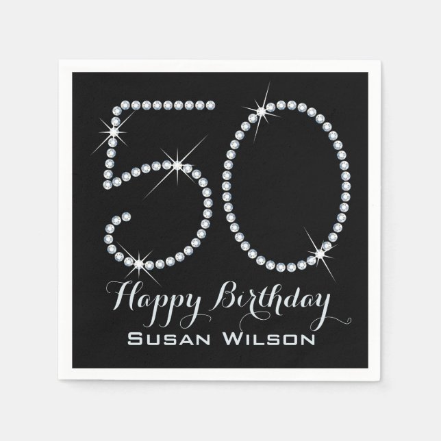 Faux Rhinestone 50th Birthday Napkin (Front)