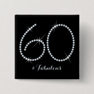 Faux Rhinestone 60th Birthday 15 Cm Square Badge