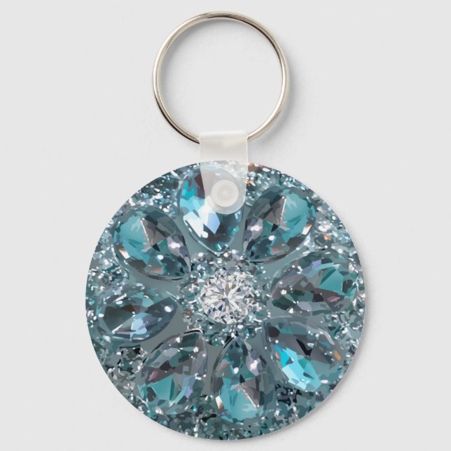 Faux Rhinestone Jewel Bling Glitzy Key Ring (Front)