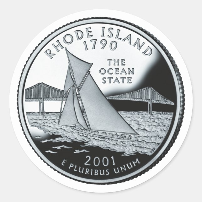 Faux Rhode Island State Quarter Classic Round Sticker (Front)