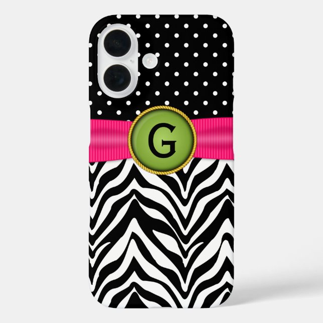 Faux Ribbon Jewel Zebra Dot Pattern Monogram Case-Mate iPhone Case (Back)