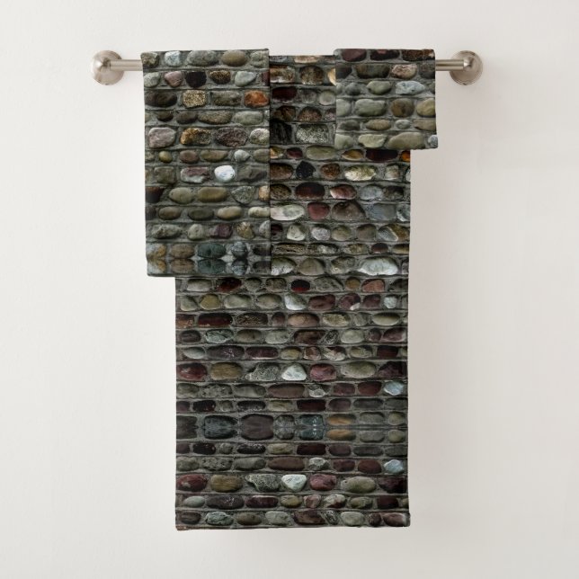 Faux Rock Mosaic Pattern Bath Towel Set (Insitu)