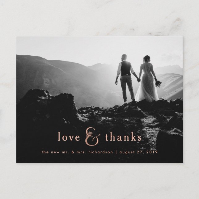 Faux Rose Gold Ampersand | Photo Thank You Postcard (Front)