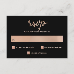 Faux Rose Gold and Black Bokeh Heart Wedding RSVP