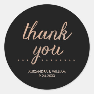 Faux Rose Gold and Black Dotted Wedding Thank You Classic Round Sticker