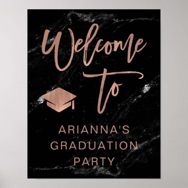 Faux Rose Gold and Marble | Grad Party Welcome Poster (Front)