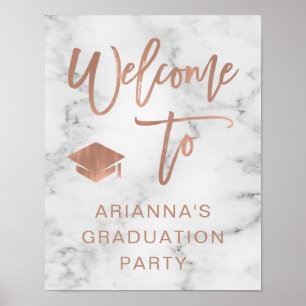 Faux Rose Gold and Marble Grad Party Welcome Poster