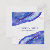 Faux Rose Gold and Watercolor Blue Geode | Square Square Business Card (Front/Back)