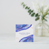 Faux Rose Gold and Watercolor Blue Geode | Square Square Business Card (Standing Front)