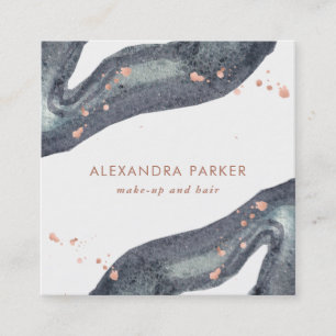 Faux Rose Gold and Watercolor Grey Geode Square Square Business Card