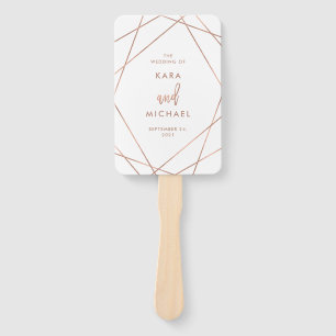 Faux Rose Gold and White   Geometric Wedding Hand Fan