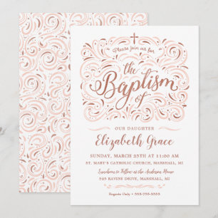 Faux Rose Gold Baptism Invitation