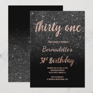 Faux rose gold black glitter 31st Birthday Invitation