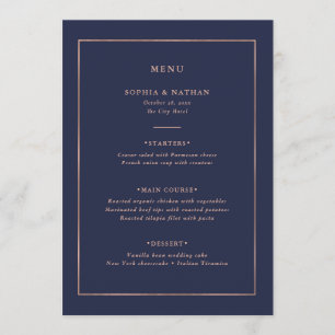 Faux Rose Gold Border on Midnight Blue Wedding Menu