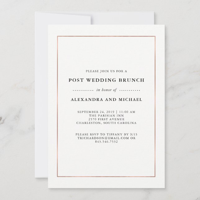 Faux Rose Gold Border Post Wedding Brunch Invitation (Front)
