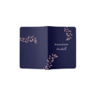 Faux Rose Gold Botanical Leaves on Navy Blue