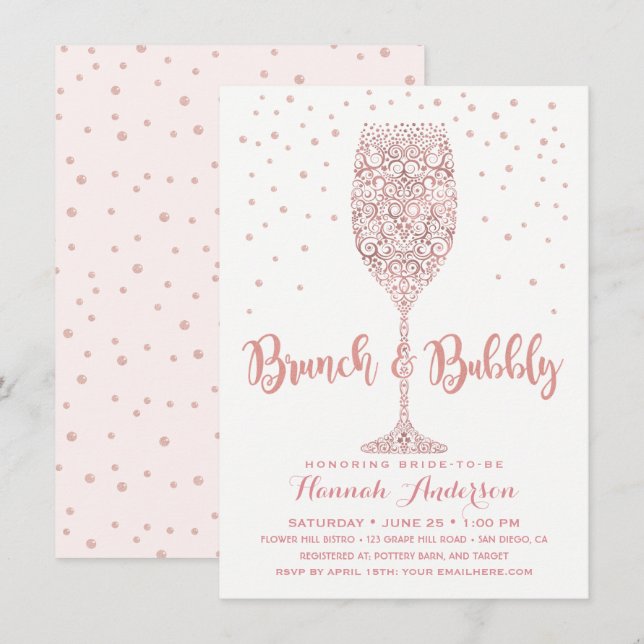 Faux Rose Gold Brunch & Bubbly Bridal Shower Invitation (Front/Back)