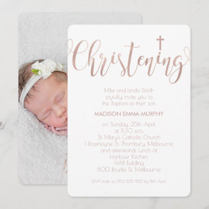 Faux Rose Gold Calligraphy Christening Invitation