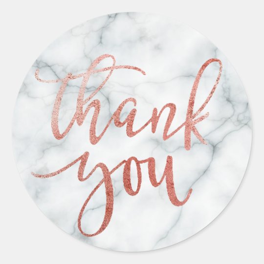 faux rose gold calligraphy thank you on marble classic round sticker