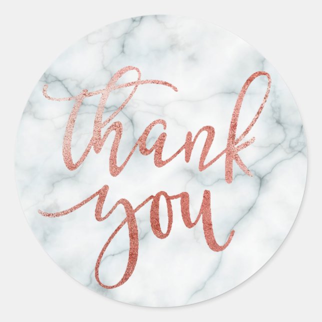 faux rose gold calligraphy thank you on marble classic round sticker (Front)
