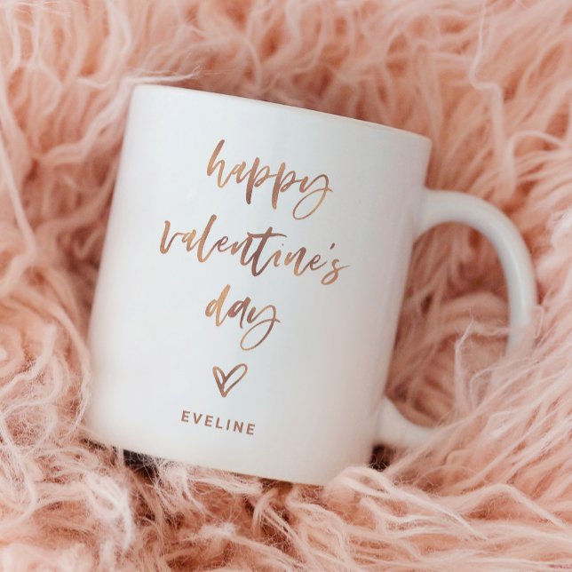 Faux Rose Gold | Casual Script and Heart Valentine Coffee Mug (A simple and stylish Valentine's Day mug)