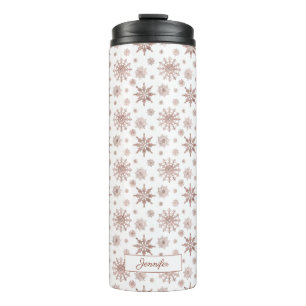 Faux Rose Gold Colour Looking Snowflakes & Name Thermal Tumbler