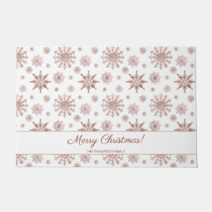 Faux Rose Gold Colour Looking Snowflakes & Text Doormat