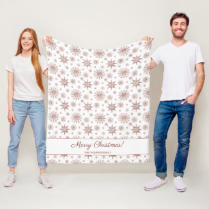 Faux Rose Gold Colour Looking Snowflakes & Text Fleece Blanket