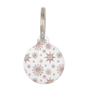 Faux Rose Gold Colour Looking Snowflakes & Text Pet Tag