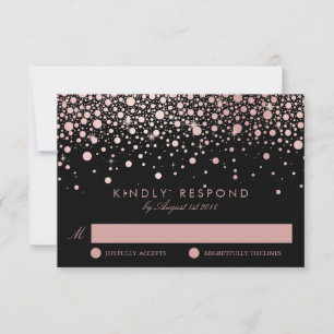 Faux Rose Gold Confetti Dots Black Wedding RSVP