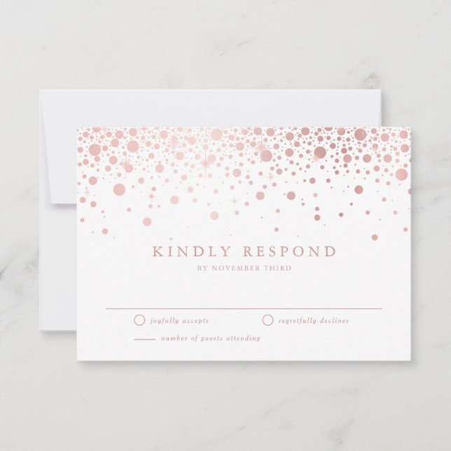Faux Rose Gold Confetti Dots White Wedding RSVP (Front)