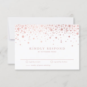 Faux Rose Gold Confetti Dots White Wedding RSVP Card