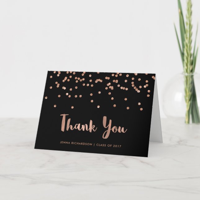 Faux Rose Gold Confetti Graduation Thank You (Front)