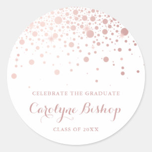 Faux Rose Gold Confetti Personalised Graduation Classic Round Sticker
