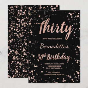 Faux rose gold confetti splatters 30th Birthday Invitation