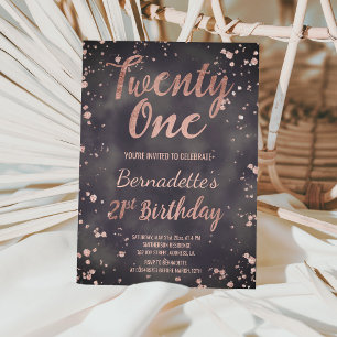 Faux rose gold confetti watercolor 21st Birthday Invitation