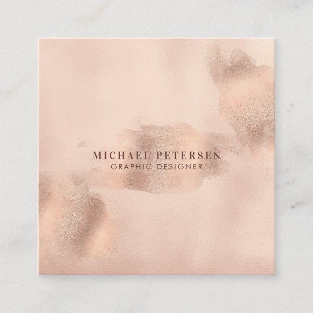 Faux Rose Gold Copper Foil | Graphic Designer Square Business Card (Front)