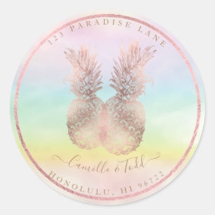 Faux Rose Gold Double Pineapples Cotton Candy Classic Round Sticker