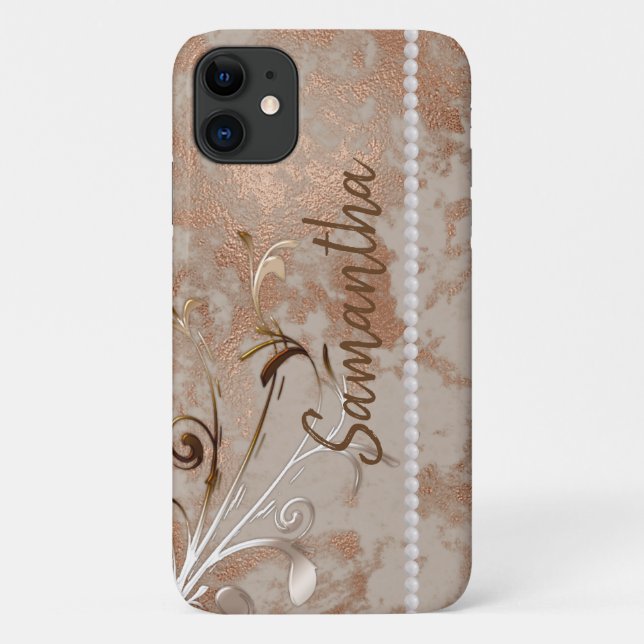 Faux Rose Gold Editable Name iPhone / iPad case (Back)