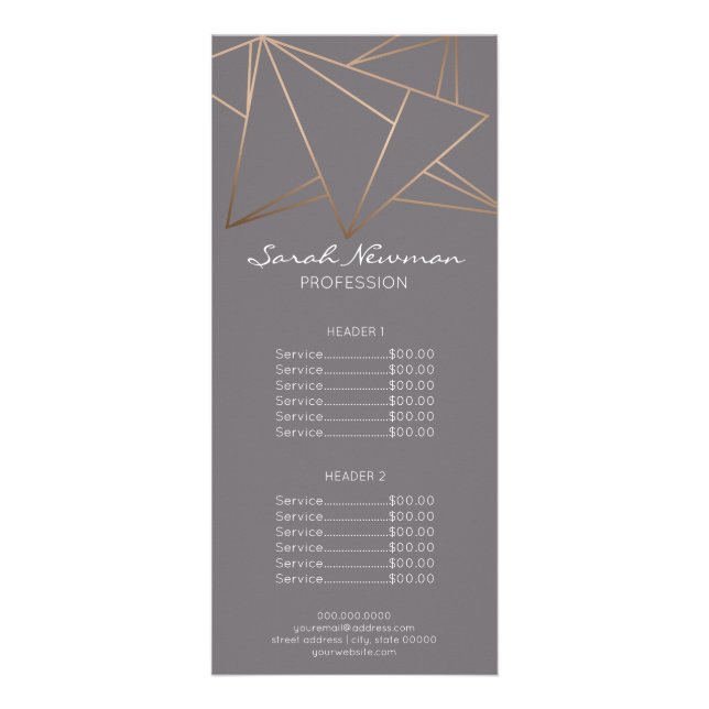 Faux rose gold elegant modern minimalist geometric rack card (Front)