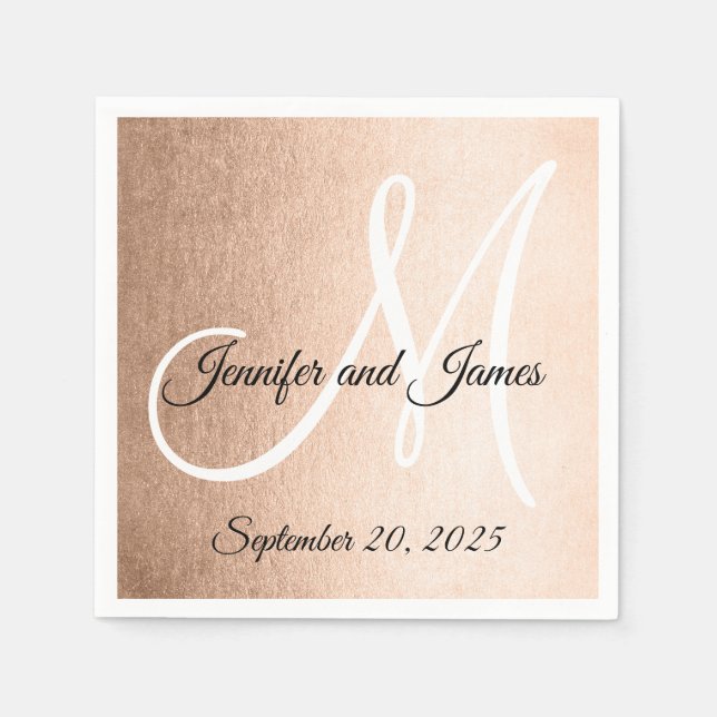 Faux Rose Gold Elegant Monogram Names Wedding Napkin (Front)