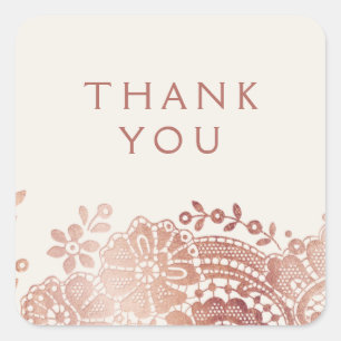 Faux rose gold elegant vintage lace wedding favour square sticker