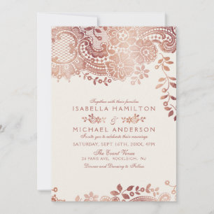 Faux rose gold elegant vintage lace wedding invitation