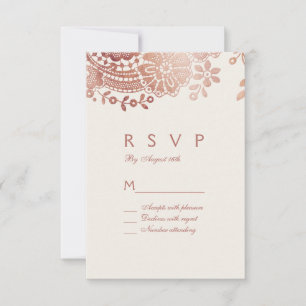 Faux rose gold elegant vintage lace wedding RSVP Card
