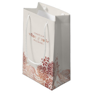 Faux rose gold elegant vintage lace wedding small gift bag