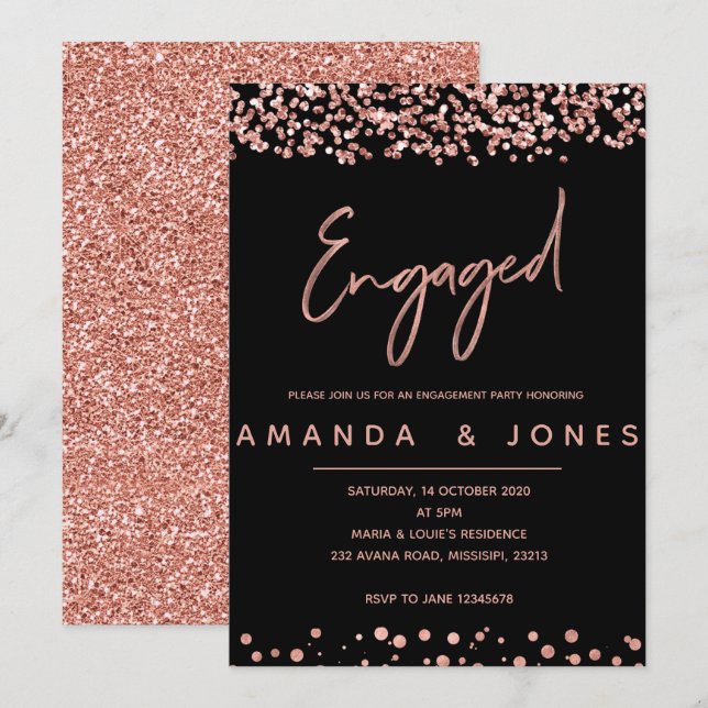 FAUX ROSE GOLD Engagement Party Invitation (Front/Back)