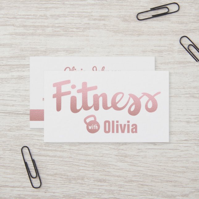 Faux Rose Gold Female Fitness Personal Trainer Business Card (Front/Back In Situ)
