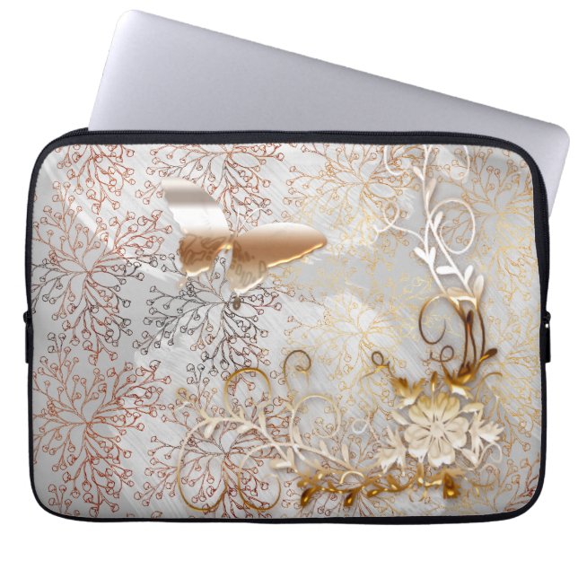 Faux Rose Gold floral swirl Butterfly  Laptop Sleeve (Front)